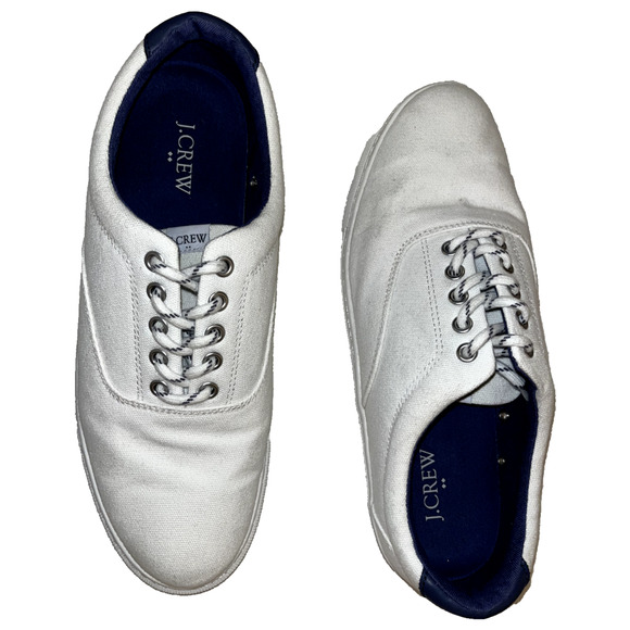 J. Crew Mens Explorer Sneakers 9.5 White Canvas Low Top Lace Up Streetwear - Picture 2 of 7